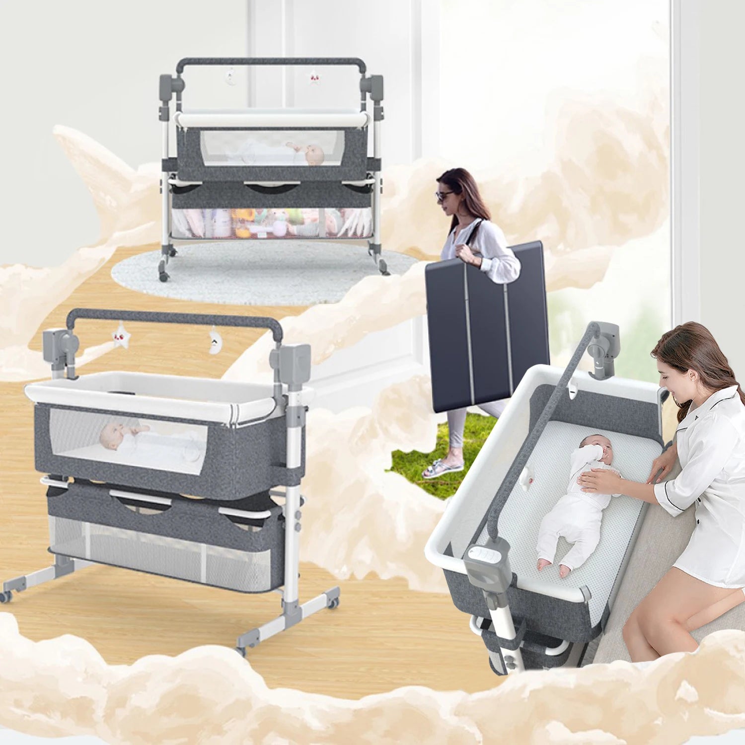 Baby Rocking Bassinet Portable Newborn Cradle Bedside Sleeper