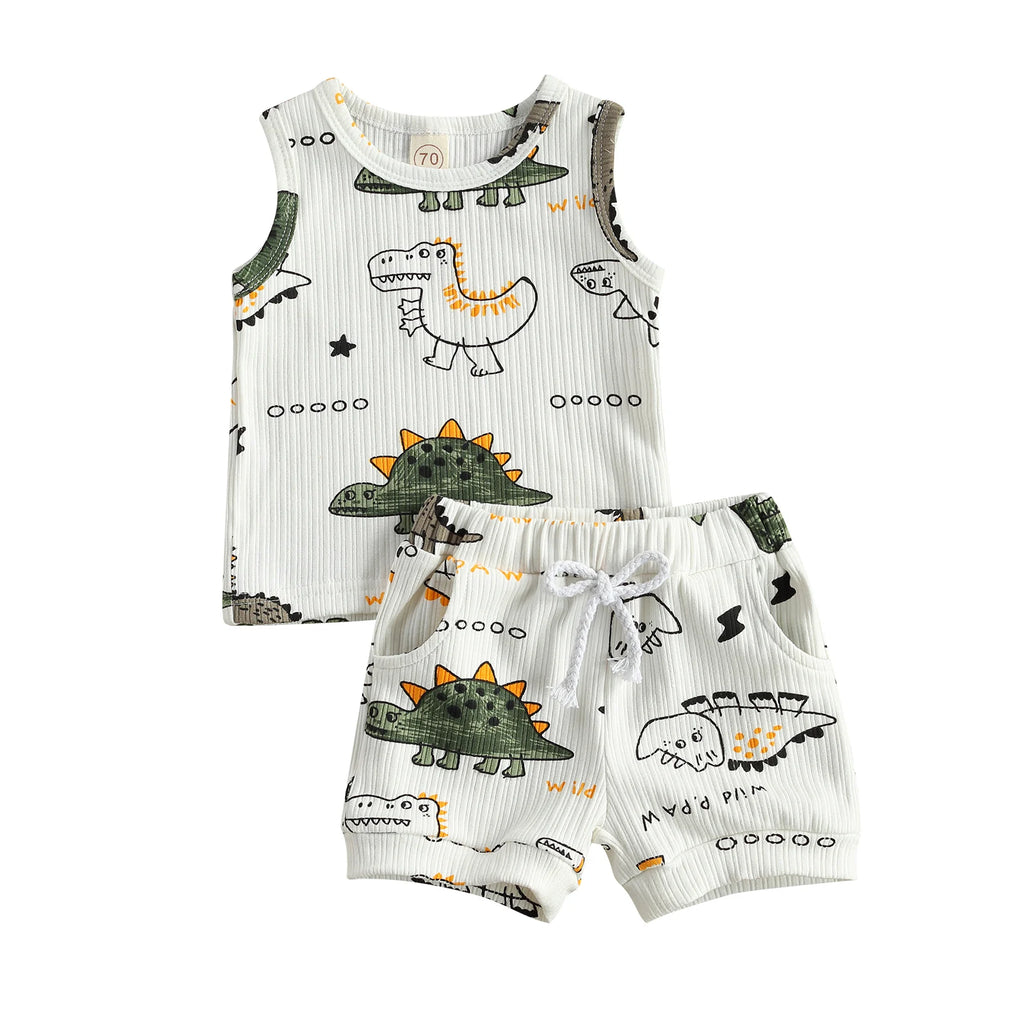 Summer Infant Baby Boys Girls Tracksuits + Elastic Shorts Clothes Set