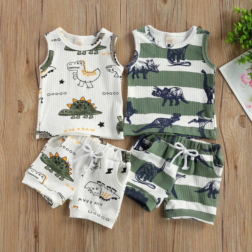 Summer Infant Baby Boys Girls Tracksuits + Elastic Shorts Clothes Set