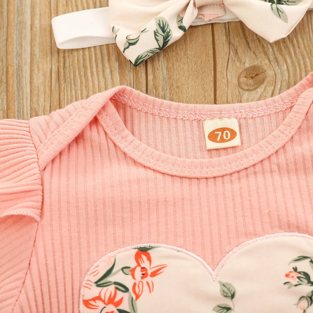 Summer Baby Girl Clothes Set Ruffle Short Sleeve Knit Romper