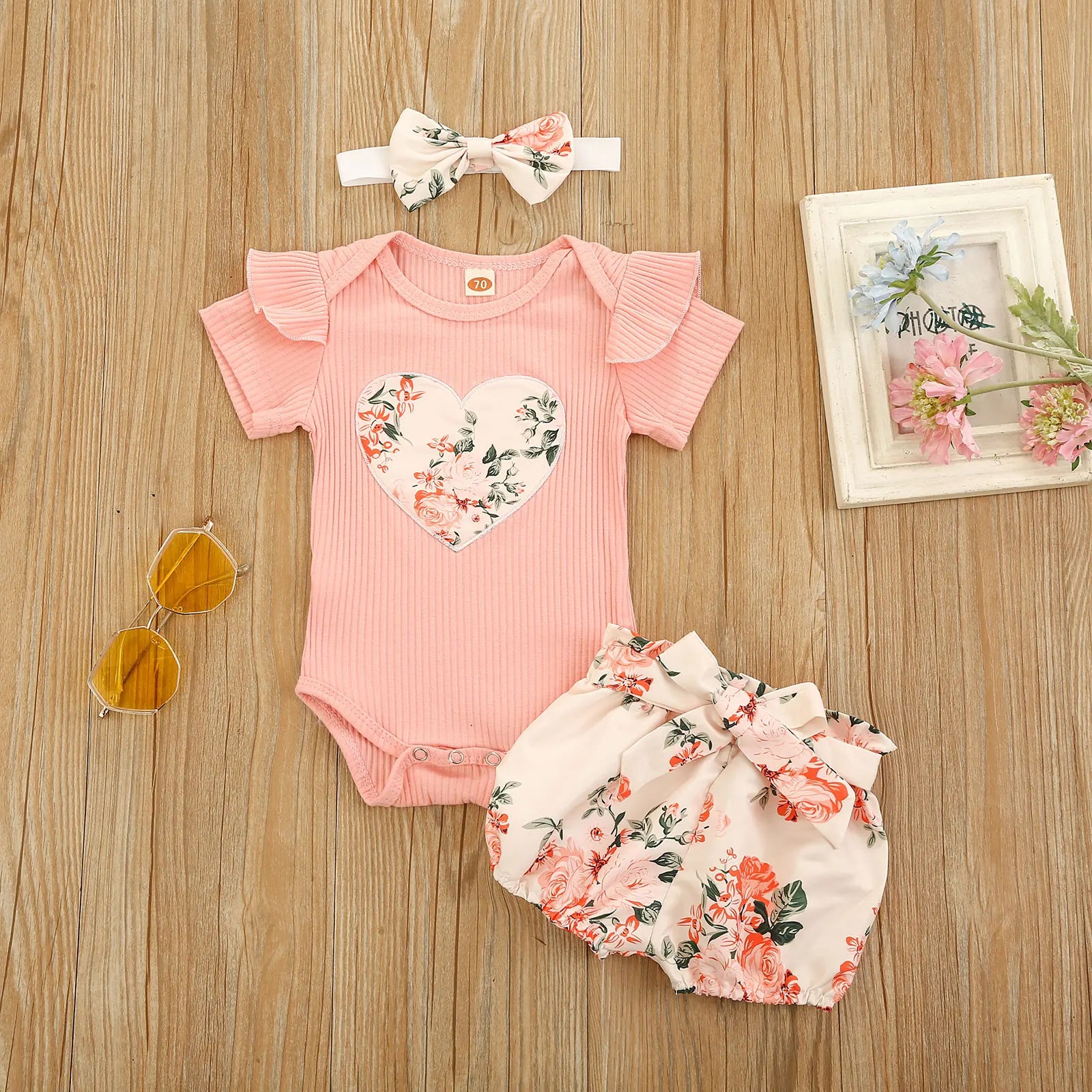 Summer Baby Girl Clothes Set Ruffle Short Sleeve Knit Romper