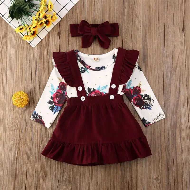 3PCS Infant Baby Girl Floral Outfit