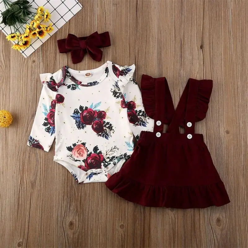 3PCS Infant Baby Girl Floral Outfit