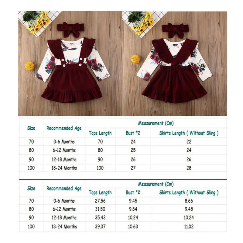 3PCS Infant Baby Girl Floral Outfit