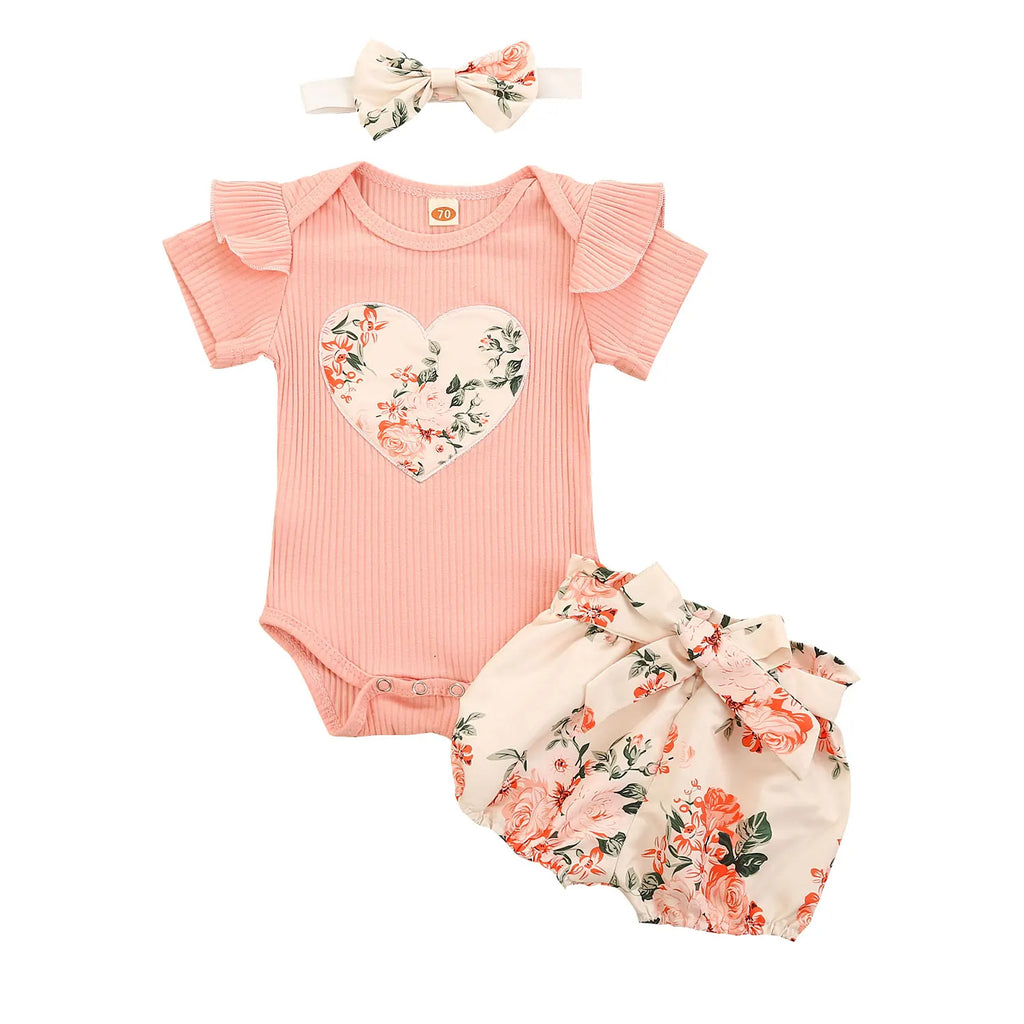 Summer Baby Girl Clothes Set Ruffle Short Sleeve Knit Romper