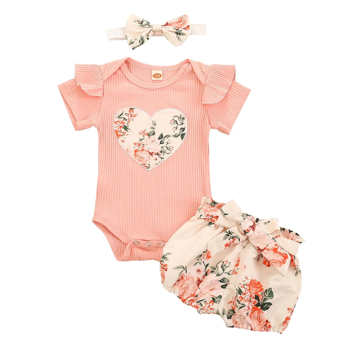 Summer Baby Girl Clothes Set Ruffle Short Sleeve Knit Romper