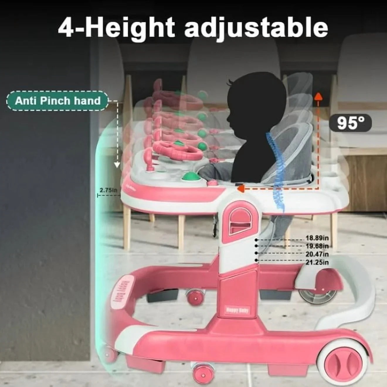 5 in 1 Baby Infant Walker Anti-Rollover Walker with Learning Toy