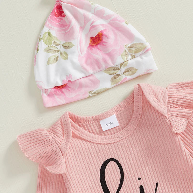 Baby Girls 4 Piece Outfit Letter Print Long Sleeves Romper