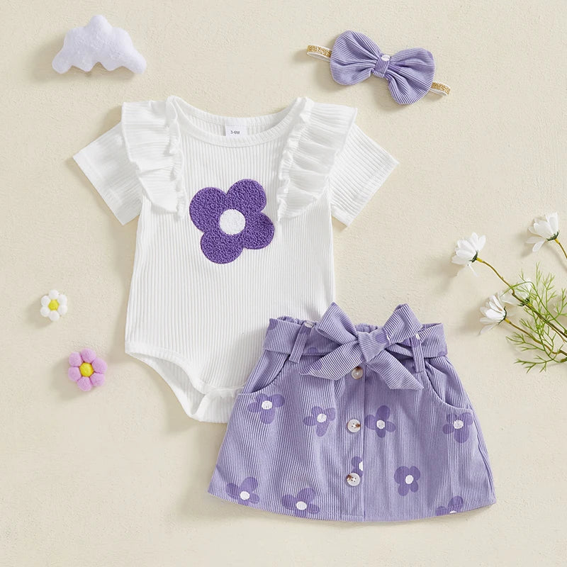 Girl Floral Print Romper with Matching Skirt