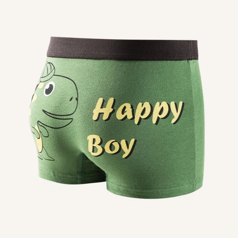 4-piece set of cute green dinosaur print cotton underpants