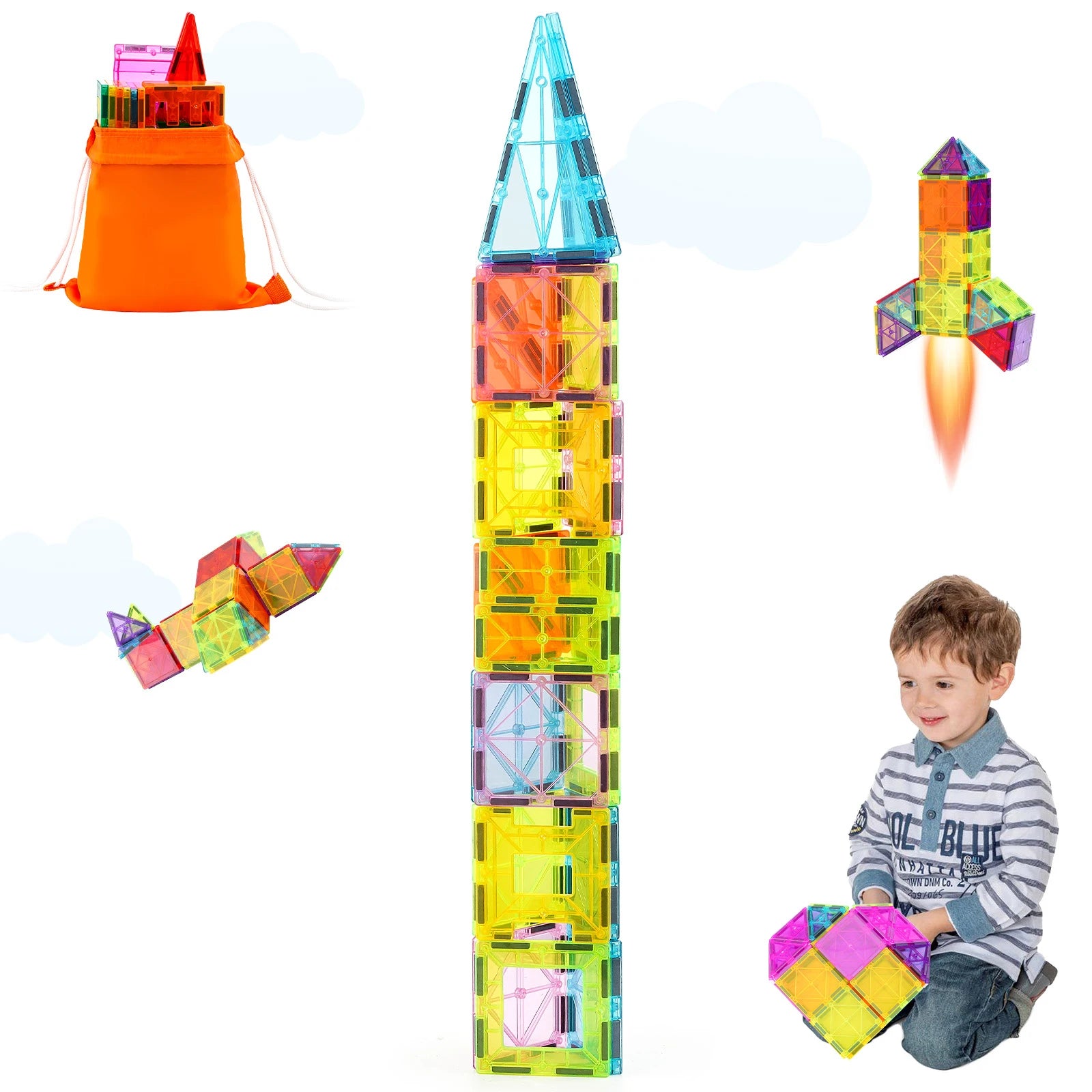 32PCS Light Magnetic Tiles Building Blocks Magnet Educational