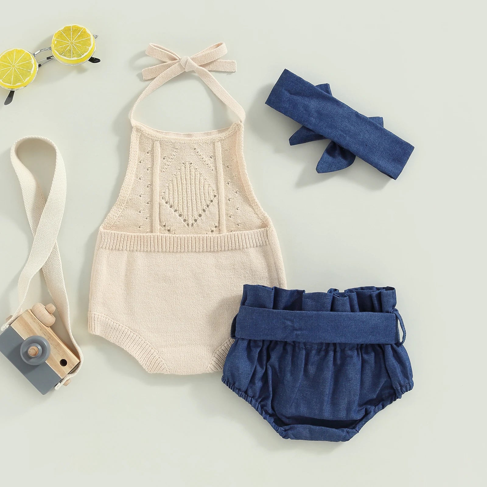 Summer Baby Girl Outfit Solid Color Halter 2pc
