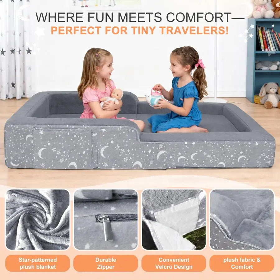 Toddler Travel Bed, 2 in 1 Foldable Toddler Bed Sofa Chair