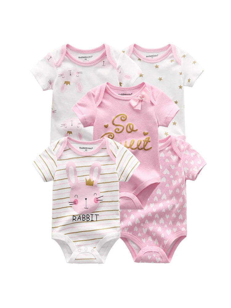 5 Piece Summer Fashion Cartoon Boys and Girls Bodysuits