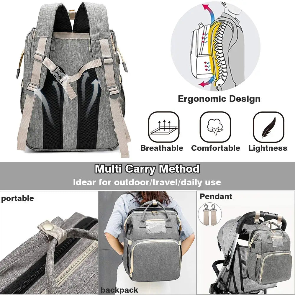 Fashion Portable Folding Crib Diaper Bag Multi-Function