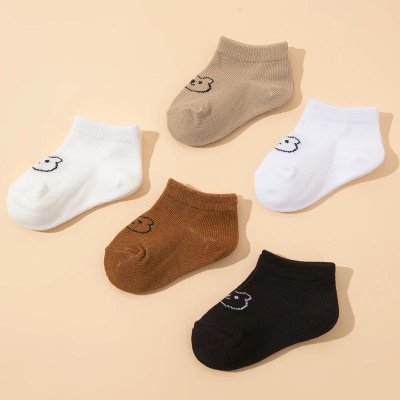 5 pairs of baby socks, cute bear-pattern elastic ankle socks