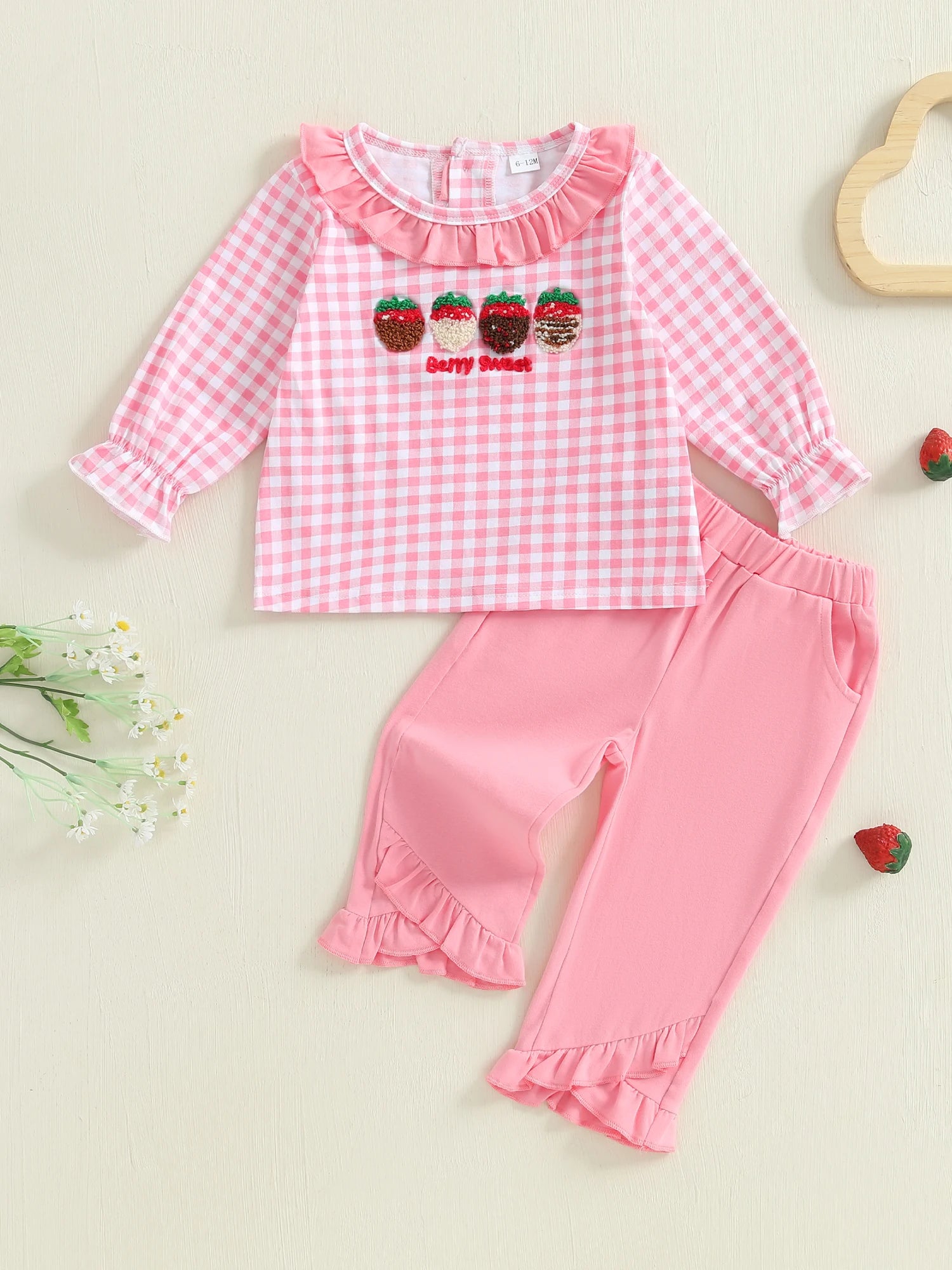 Girl Autumn Clothes Cute Apple Embroidered 2 piece