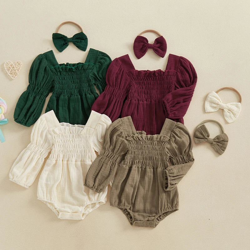 Baby Girls Spring Romper Long Sleeve  with head band