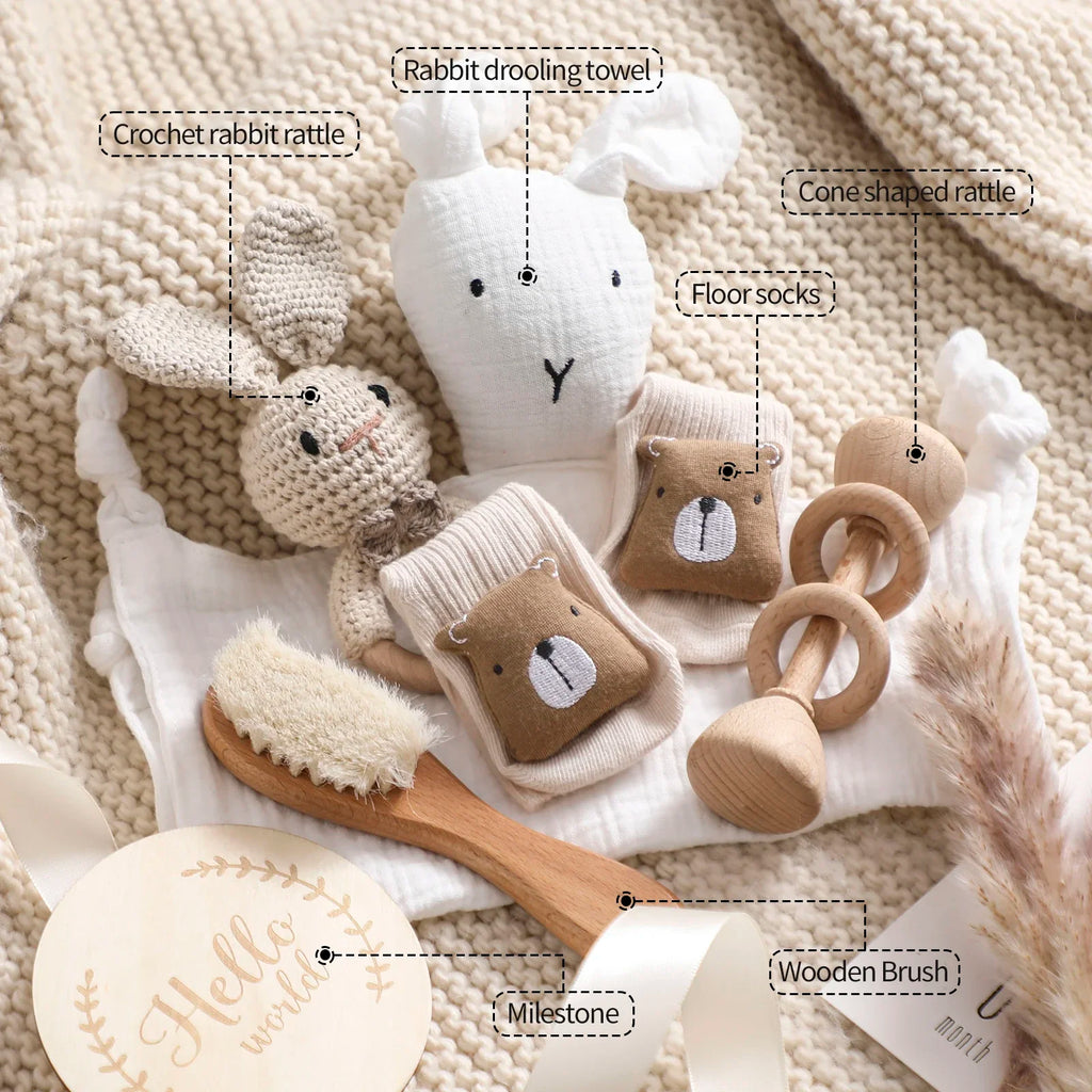 Baby Double Sided Cotton Blanket 7PCS Newborn Bath Set