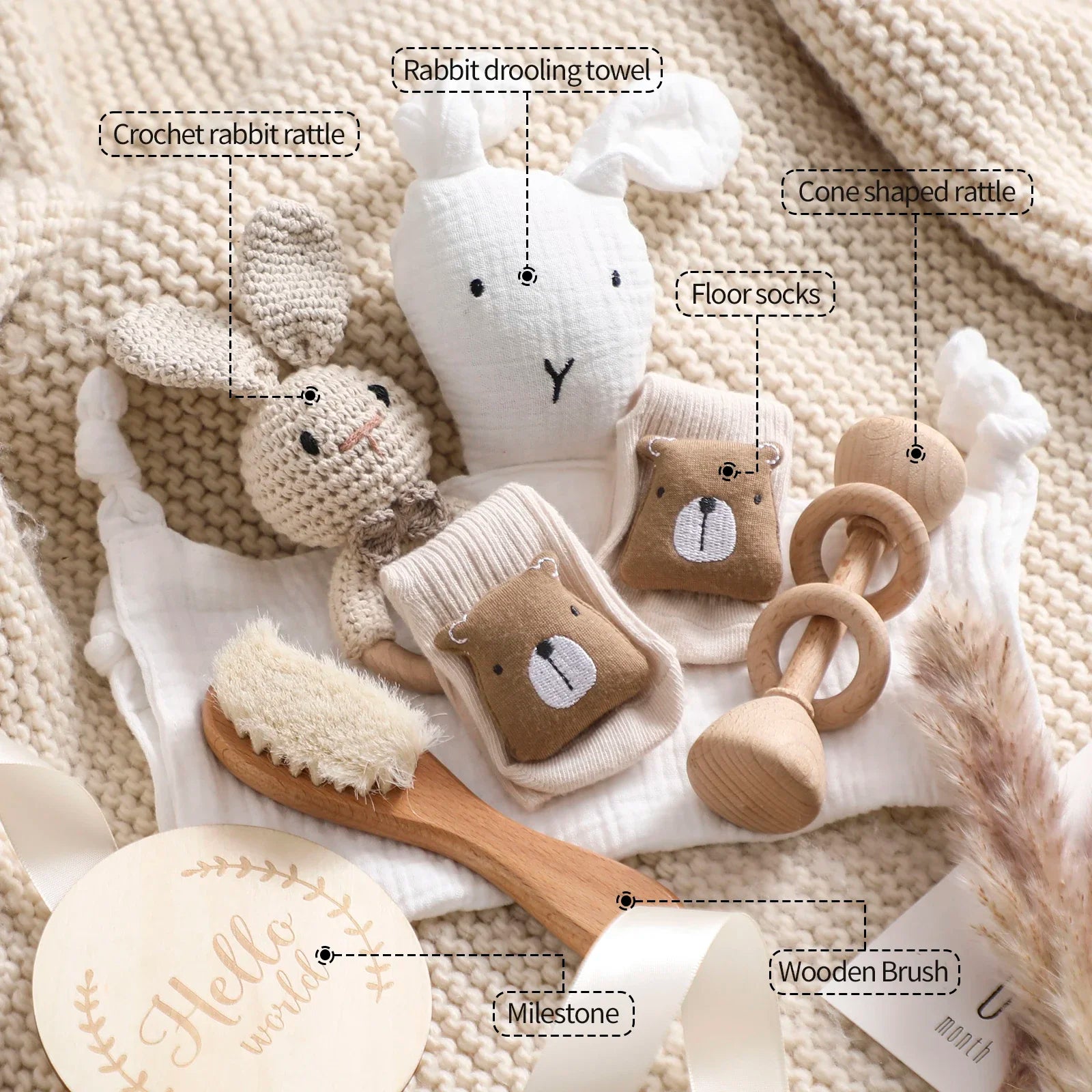 Baby Double Sided Cotton Blanket 7PCS Newborn Bath Set