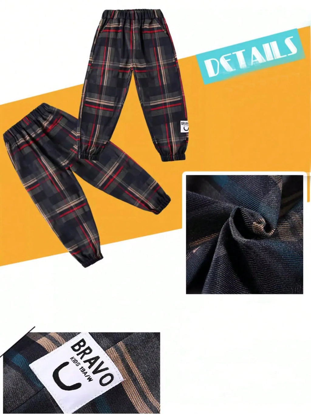 Boys Loose Fit Plaid Jogger Pants with Elastic Cuffs