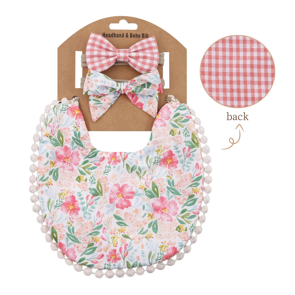 3Pcs/Set Flower Print Cotton Linen Baby bibs