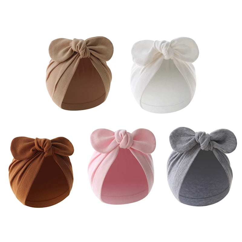 Cute Bunny Ears Baby Turban Hat Solid Color Infant Beanie Cap