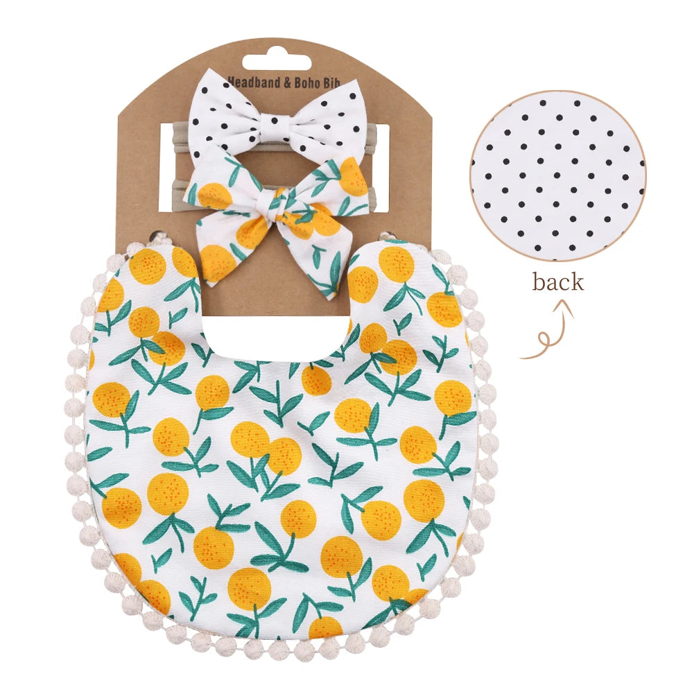 3Pcs/Set Flower Print Cotton Linen Baby bibs