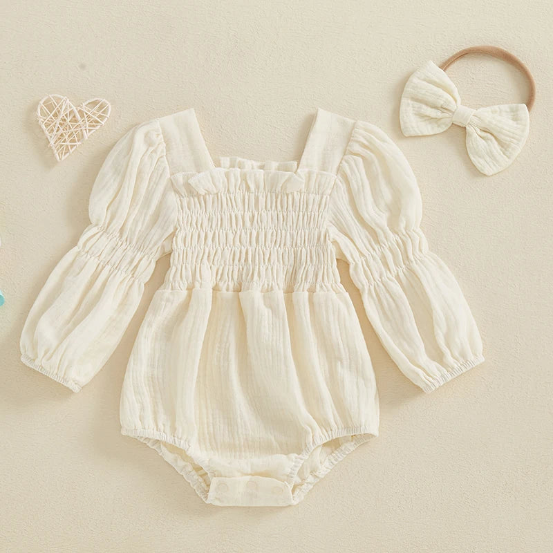 Baby Girls Spring Romper Long Sleeve  with head band