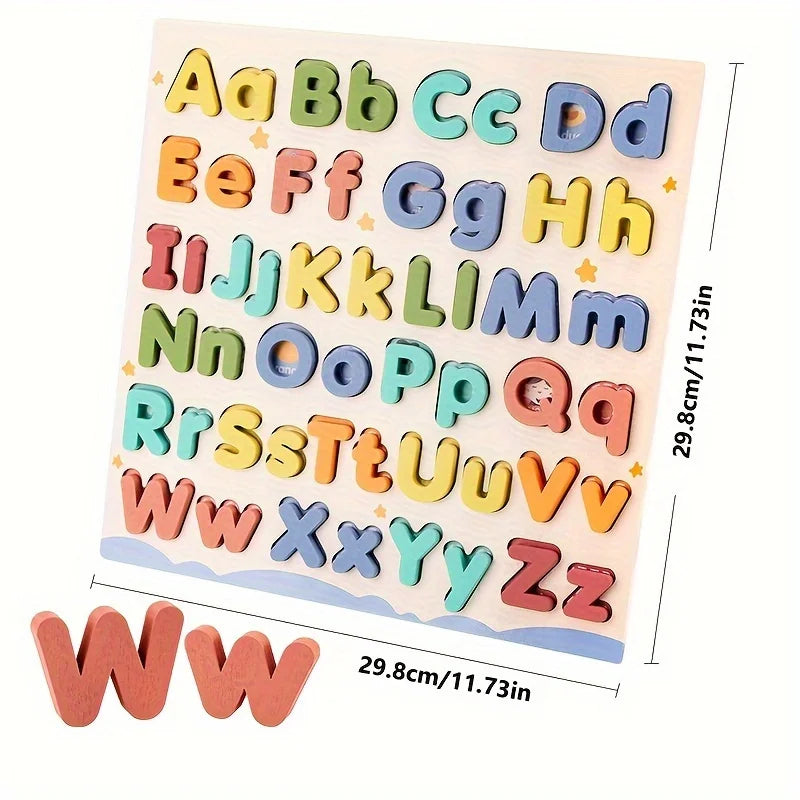 Wooden Letter Puzzle Board - 52 Uppercase And Lowercase Letters -