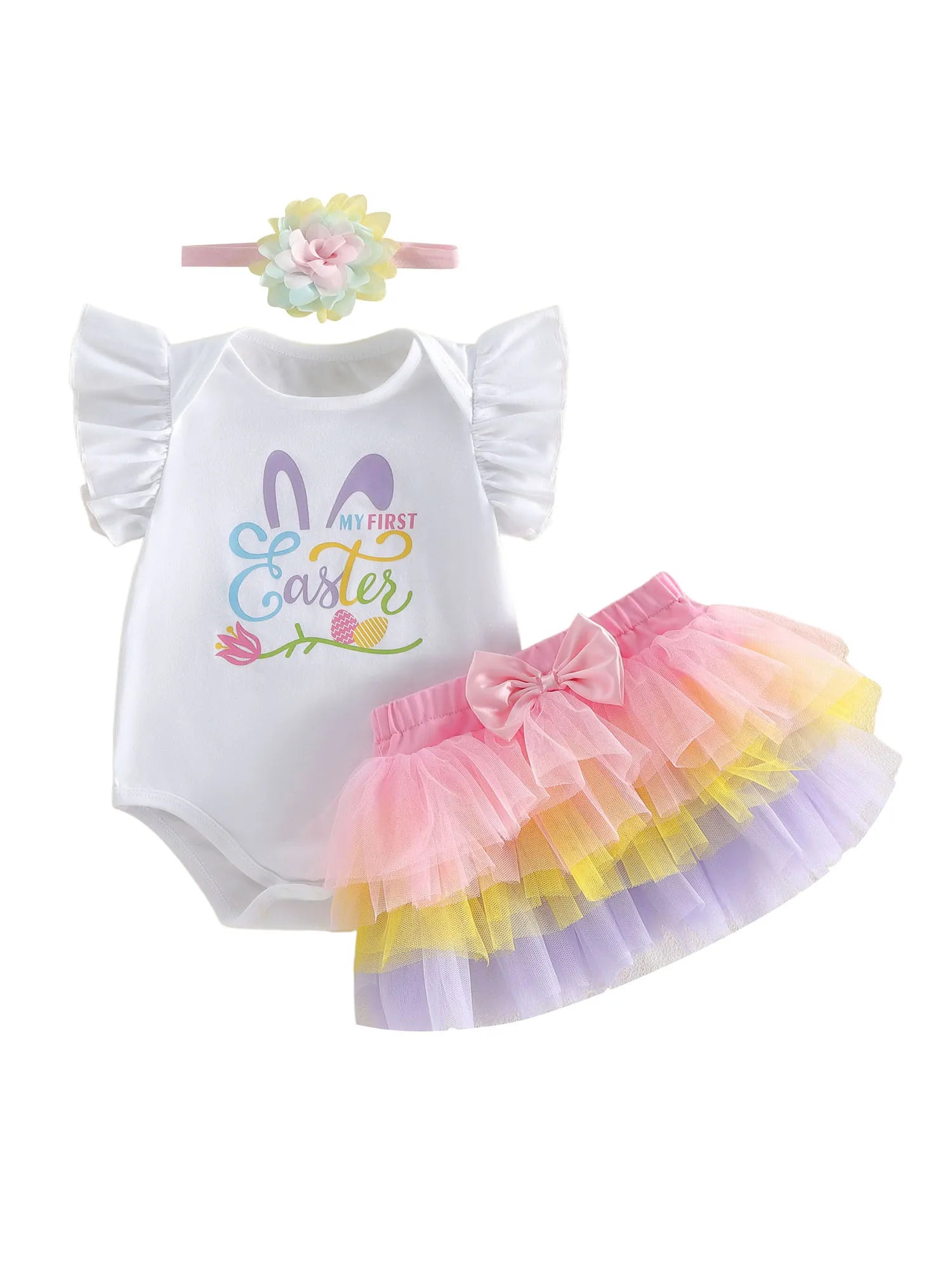 Cute Baby Girls Easter Bunny Romper Dress with Matching Headband