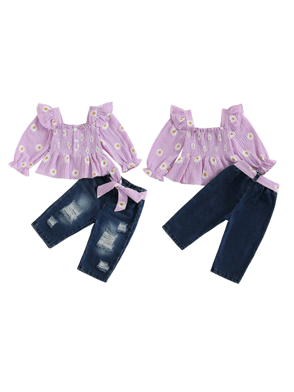Girls 2-Piece Outfit Set with Floral Print Long Sleeve