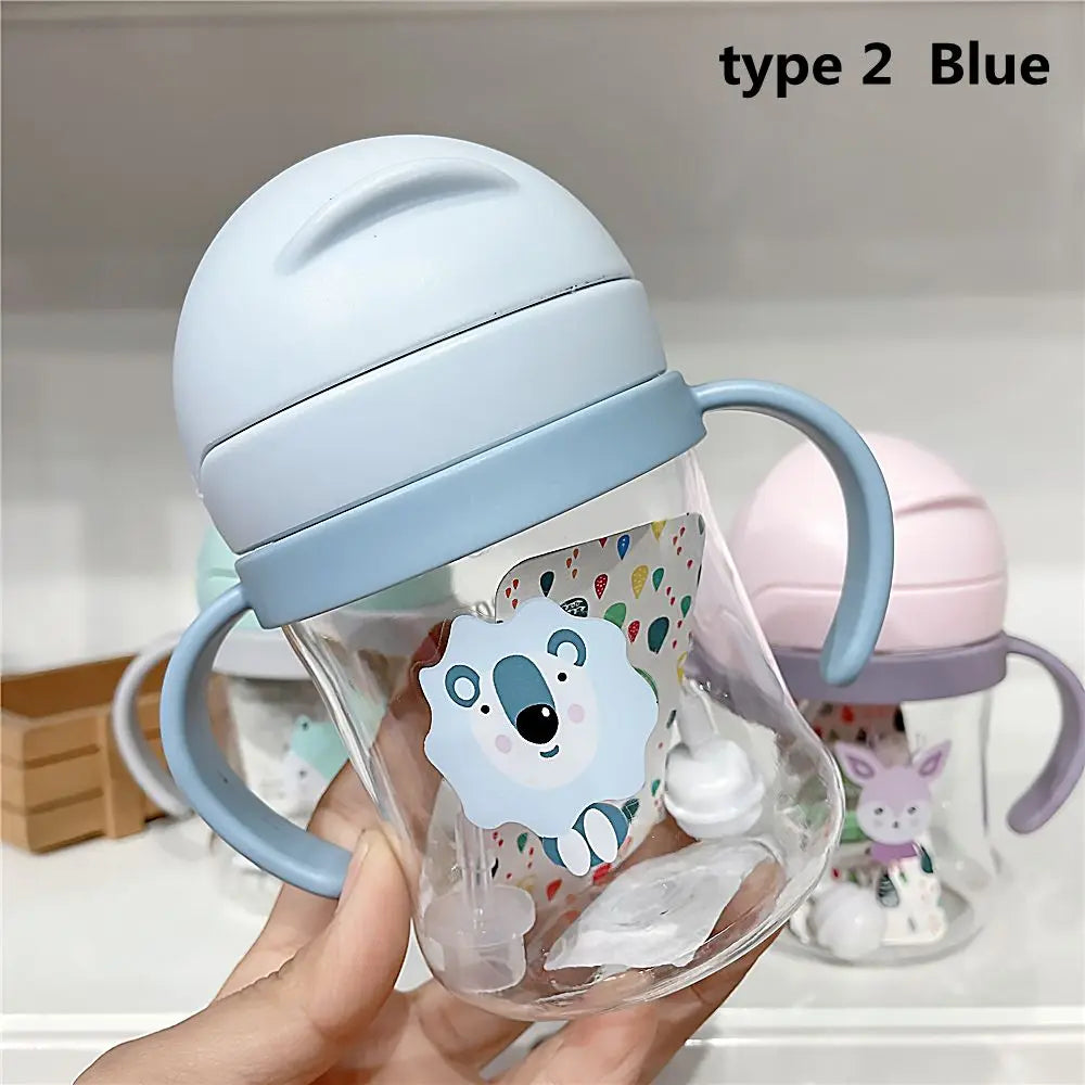 250ML Cartoon Pattern Outdoor Child Drinking Bottle with Straw