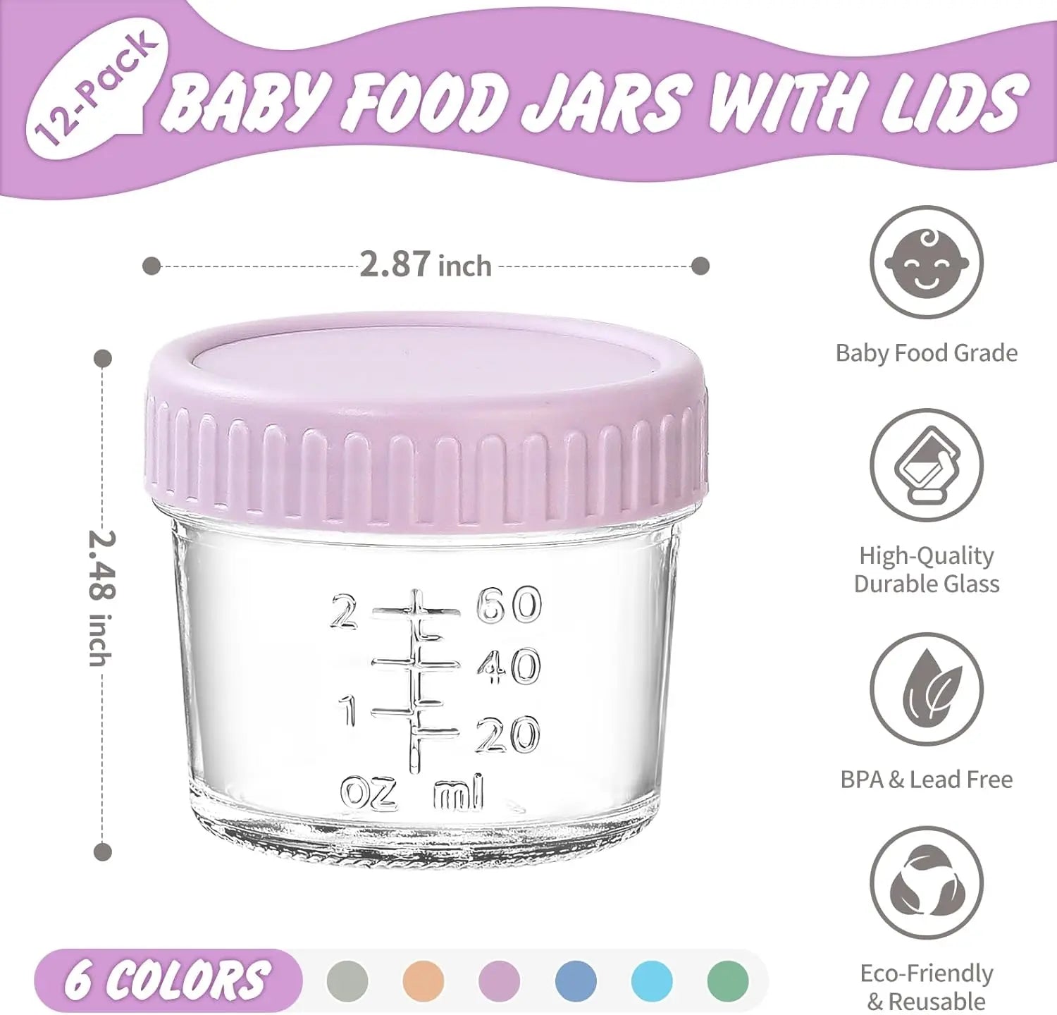 12 Pack Glass Baby Food Storage Containers