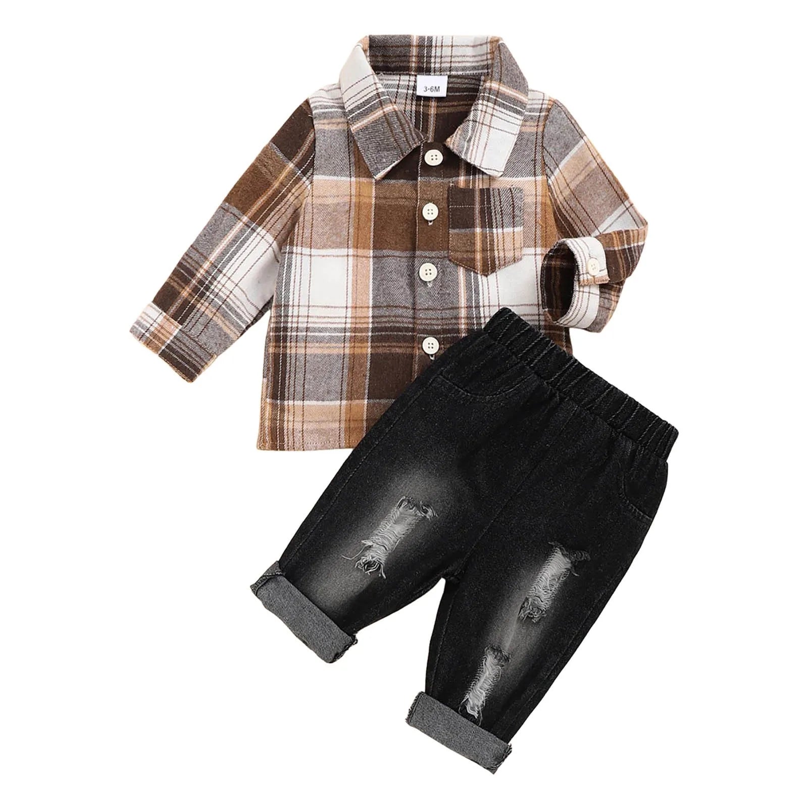 2Pcs Kids Boys Flannel Plaid Shirt Tops
