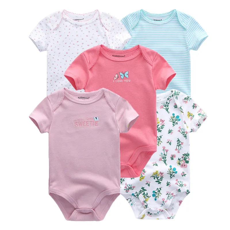 5 Piece Summer Fashion Cartoon Boys and Girls Bodysuits