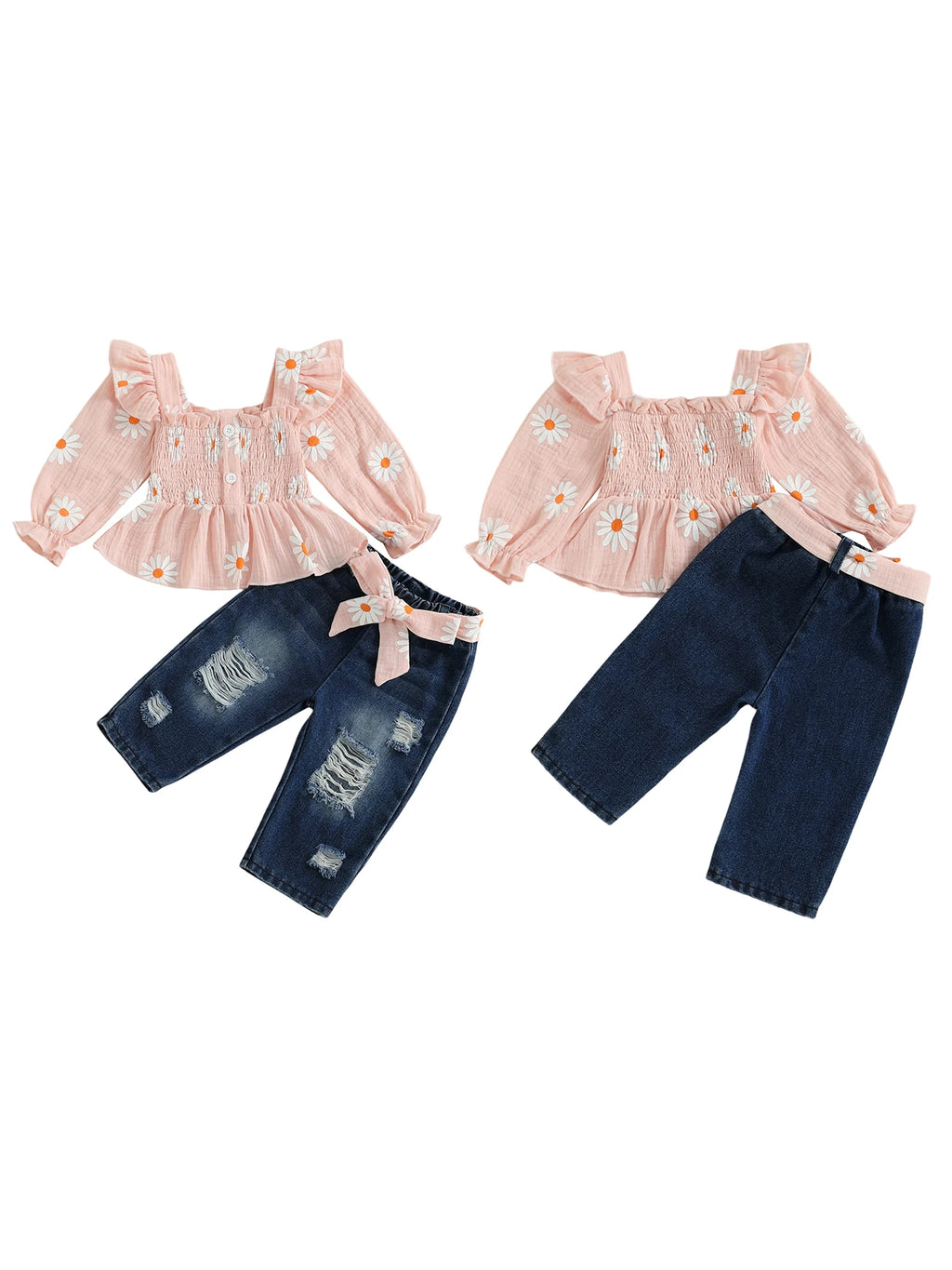 Girls 2-Piece Outfit Set with Floral Print Long Sleeve