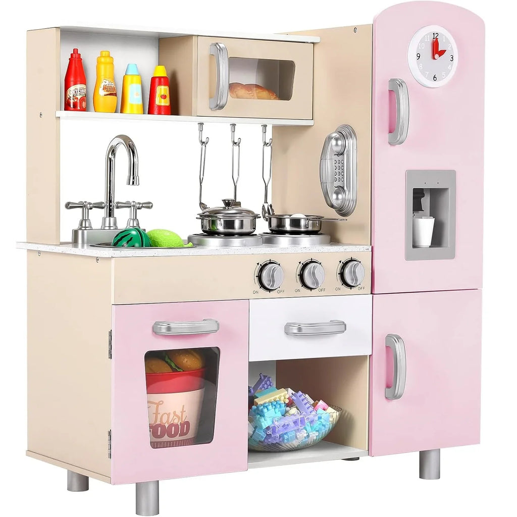 Wooden Play Kitchen Set Pretend Play Kitchen with Lights