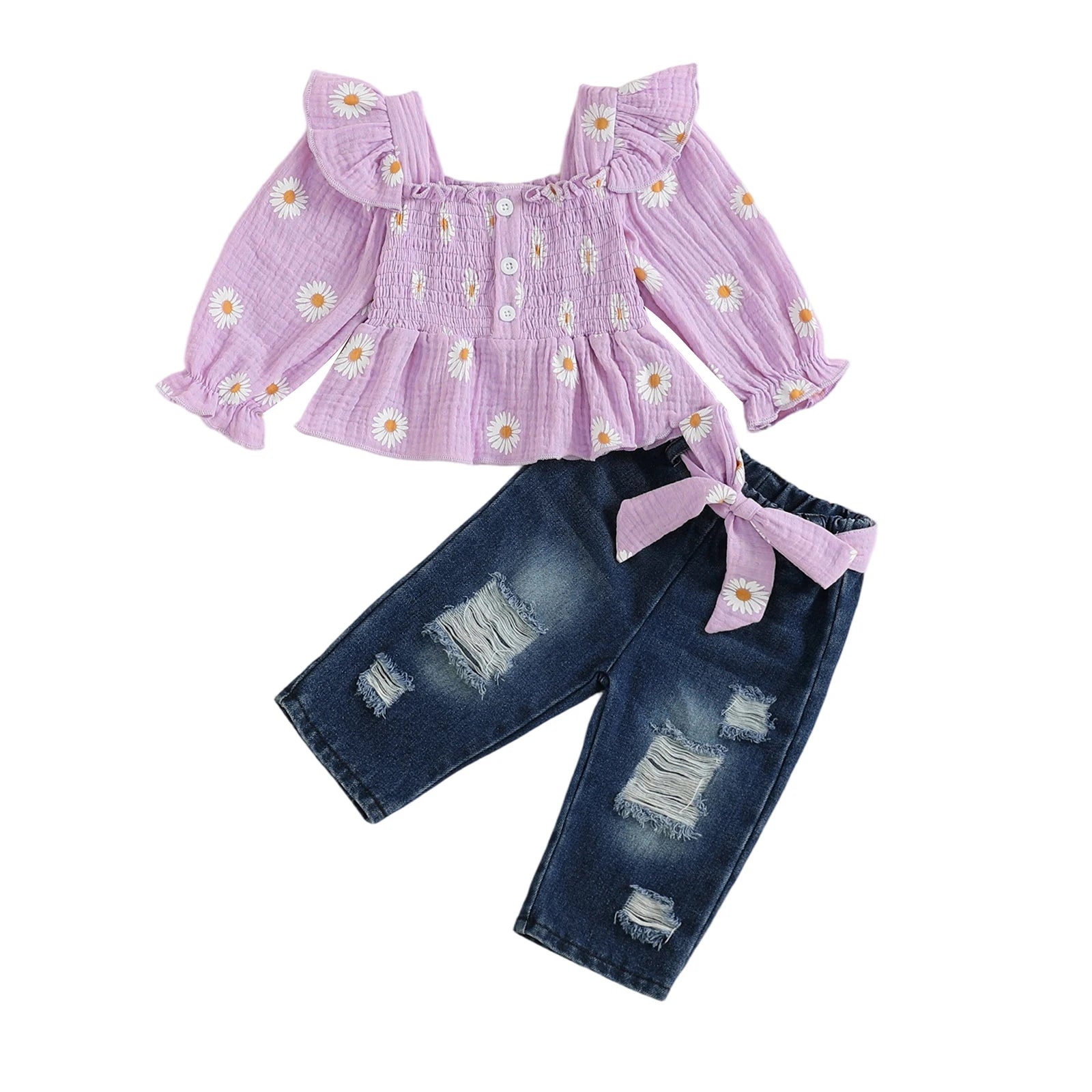 Girls 2-Piece Outfit Set with Floral Print Long Sleeve