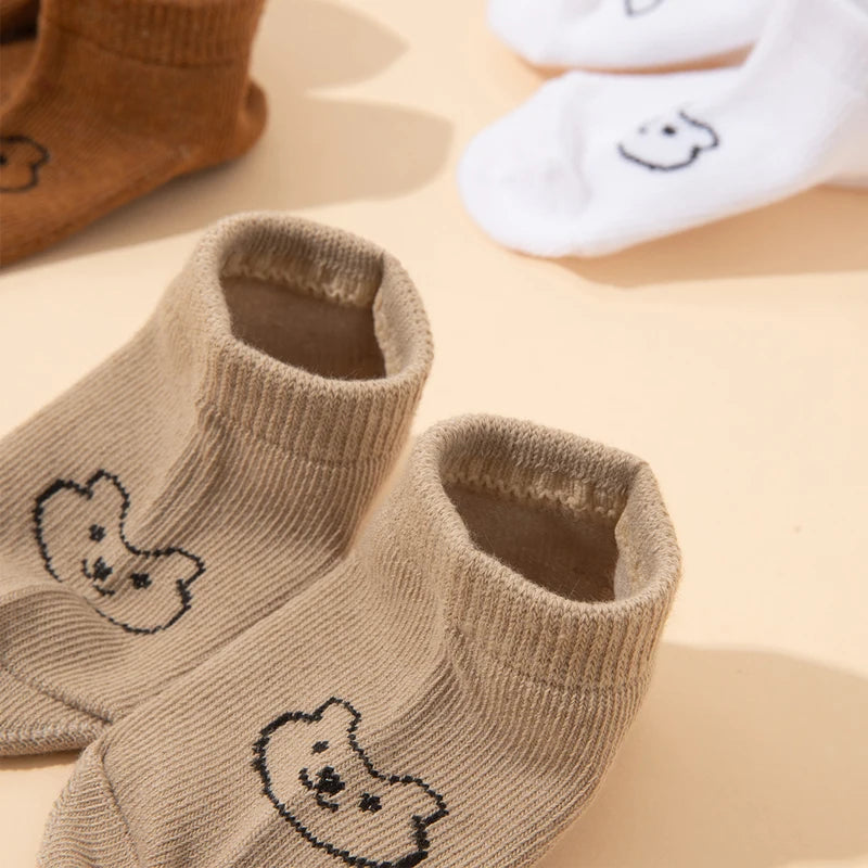 5 pairs of baby socks, cute bear-pattern elastic ankle socks
