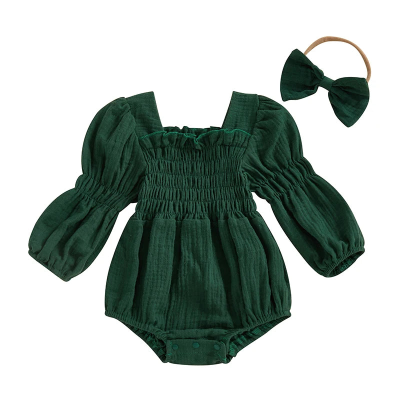 Baby Girls Spring Romper Long Sleeve  with head band