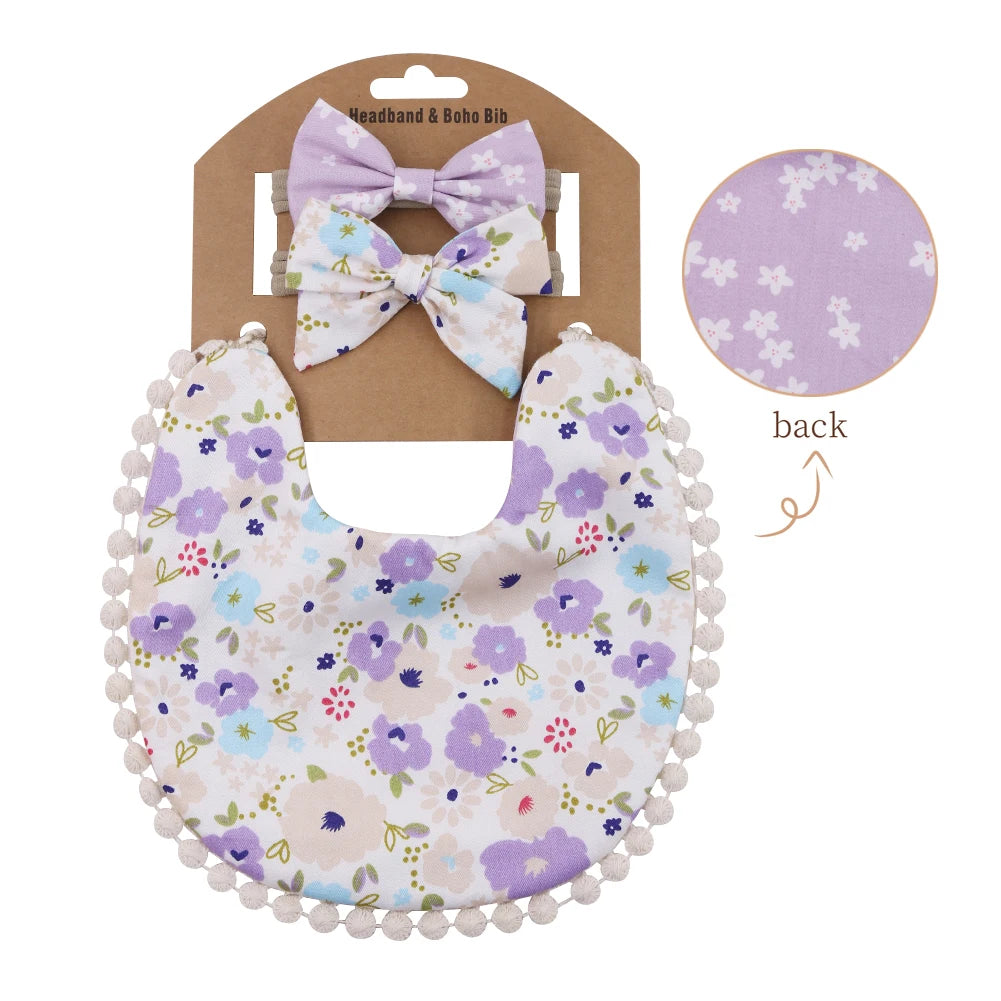 3Pcs/Set Flower Print Cotton Linen Baby bibs