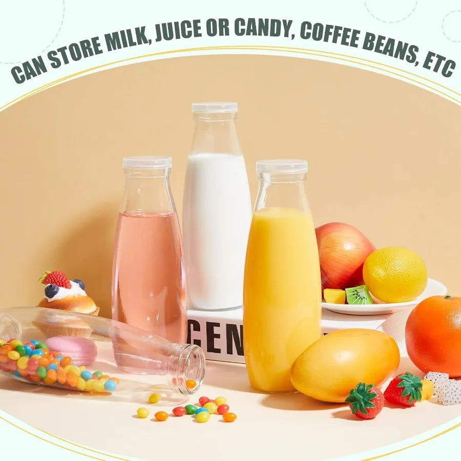 24 Pack Clear Glass Milk Bottles with Lids