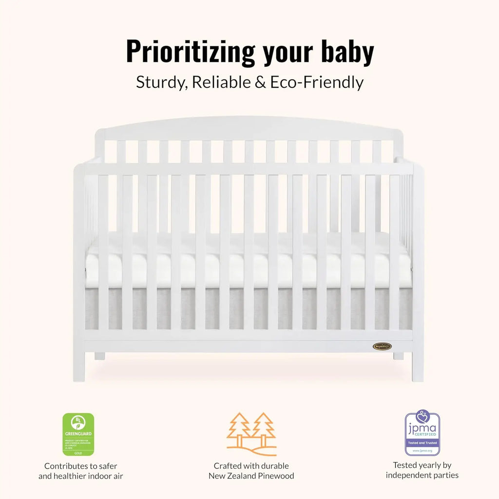 5-in-1 Convertible Full-Size Baby Crib in White, Converts to Toddler & Bed