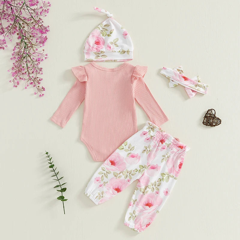 Baby Girls 4 Piece Outfit Letter Print Long Sleeves Romper