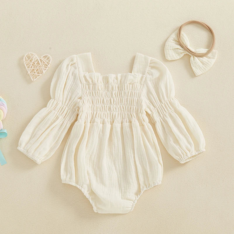 Baby Girls Spring Romper Long Sleeve  with head band