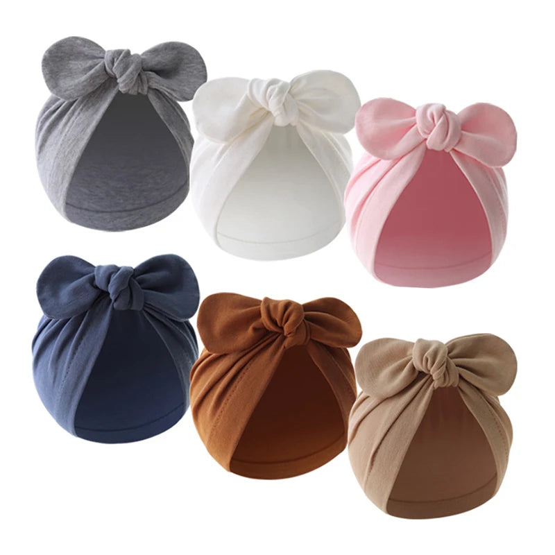 Cute Bunny Ears Baby Turban Hat Solid Color Infant Beanie Cap