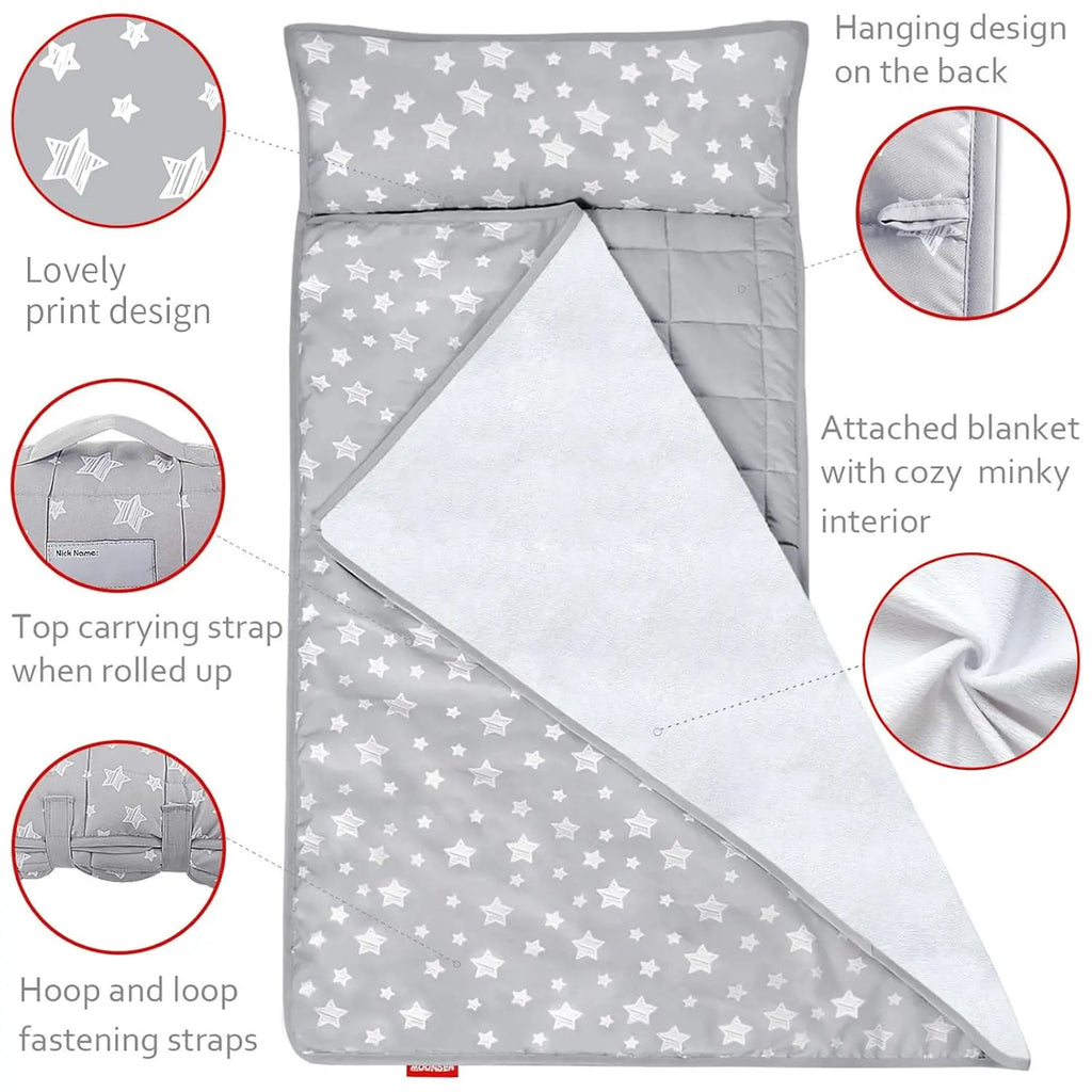 Soft Toddler Nap Mat with Pillow & Fleece Blanket