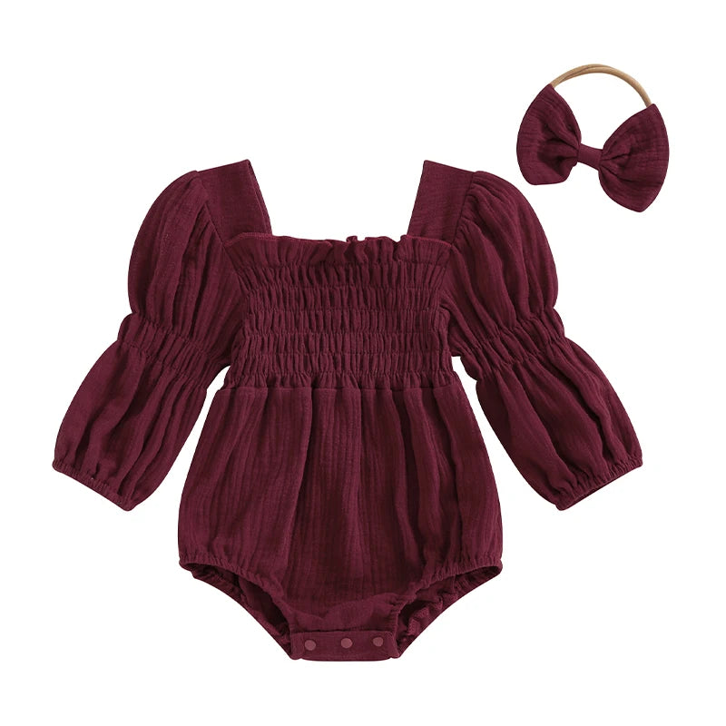 Baby Girls Spring Romper Long Sleeve  with head band