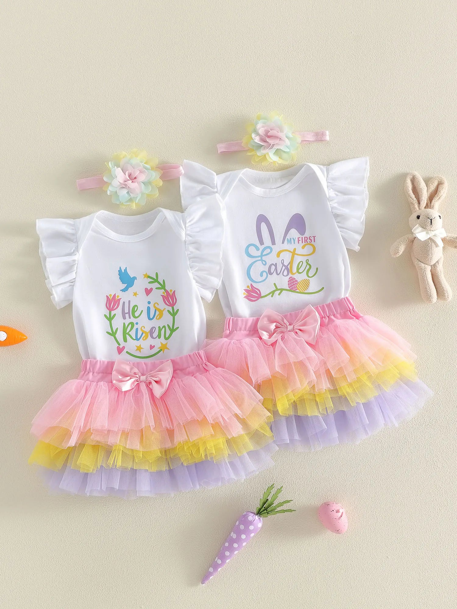 Cute Baby Girls Easter Bunny Romper Dress with Matching Headband